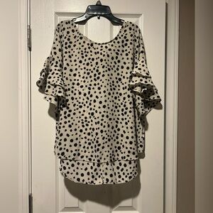 She + Sky Cheetah Ruffled Blouse